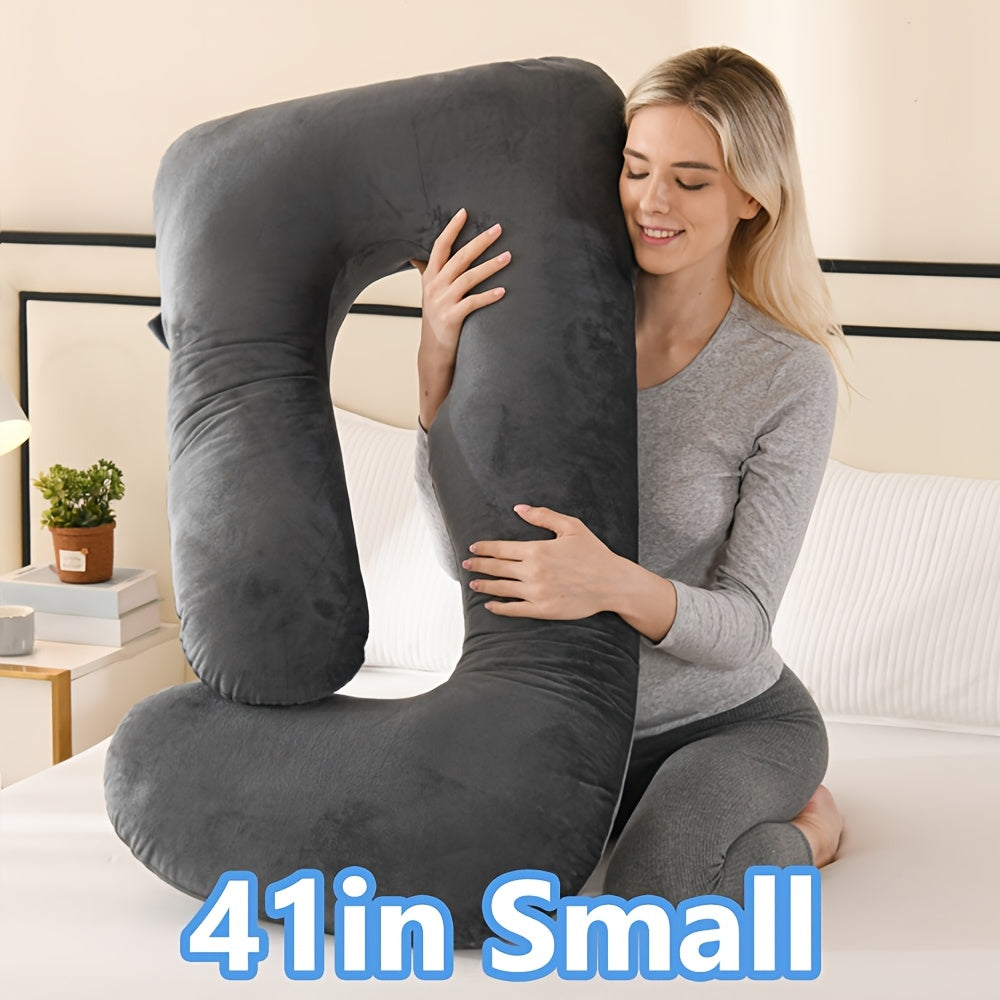 60-inch J-Shaped Full Body Pillow, Maternity Pillow, Maternity Full Body Pillow with Velvet Pillowcase, Full Body Pillow with Back, Leg, And Tummy Support, Helps Ensure Adequate, Comfortable Sleep, Halloween And Christmas Gif
