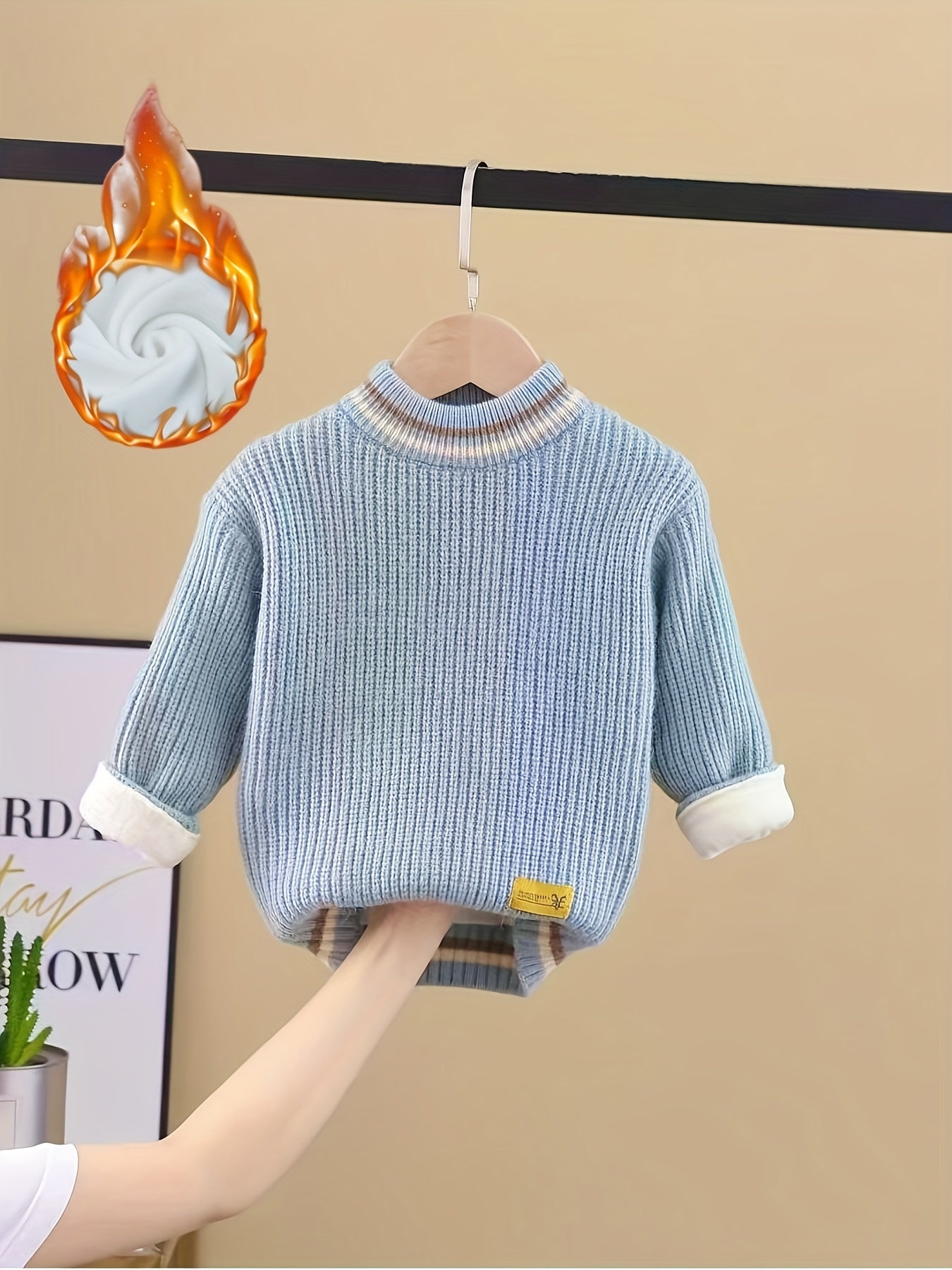 Cozy Youngsters' Fleece-Lined Knit Sweater, Stretchy & Machine Washable for Boys and Girls, Perfect for Fall/Winter