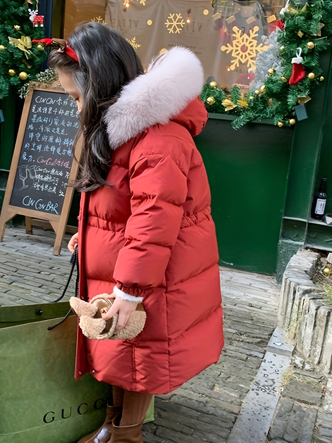 Vibrant Furry Hooded Long Length Snow Coat for Girls - Soft Padded, Stylish, Water-Resistant, and Warm - Perfect for Autumn and Winter Outdoor Play