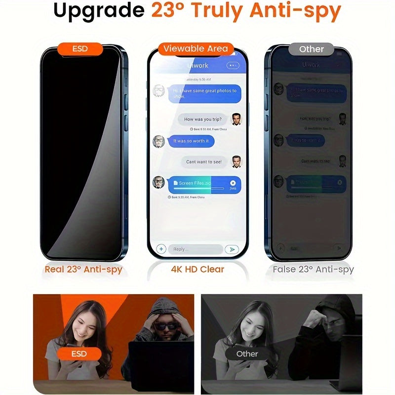 Set of 8 Complete Protection Anti-Spy Tempered Glass for Iphone 15, 14, 13, 12, 11 Pro Max, X, XS, XR, And XS Max, Along with Full Coverage Camera Lens Glass for Iphone 11, 15 Pro Max, Featuring 9H Hardness