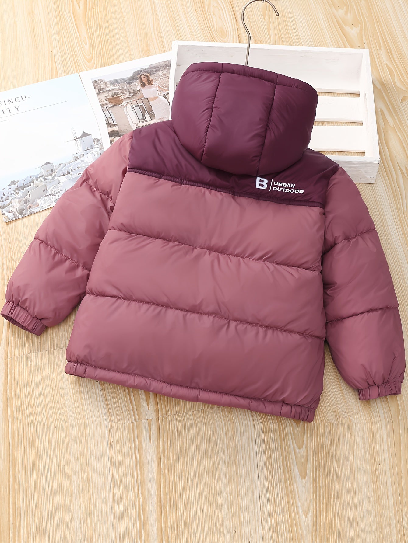 Unisex Kids Casual Hooded Puffer Jacket Solid Color with Pockets - Loose Fit Polyester Fiber Filled Warm Snow Coat for Boys and Girls, Non-Stretch Woven Fabric