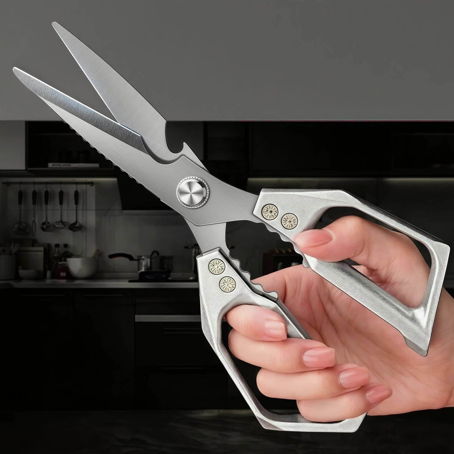 1/2pcs Professional Stainless Steel Kitchen Scissors-Meat Scissors Cuts Bone/Herbs/Packaging Ergonomic for Chefs/Daily Use/Multi-Purpose/Easily Cut, Heavy Duty Kitchen Scissors, Preparation, Meat, Ergonomic Handles, Blades, D