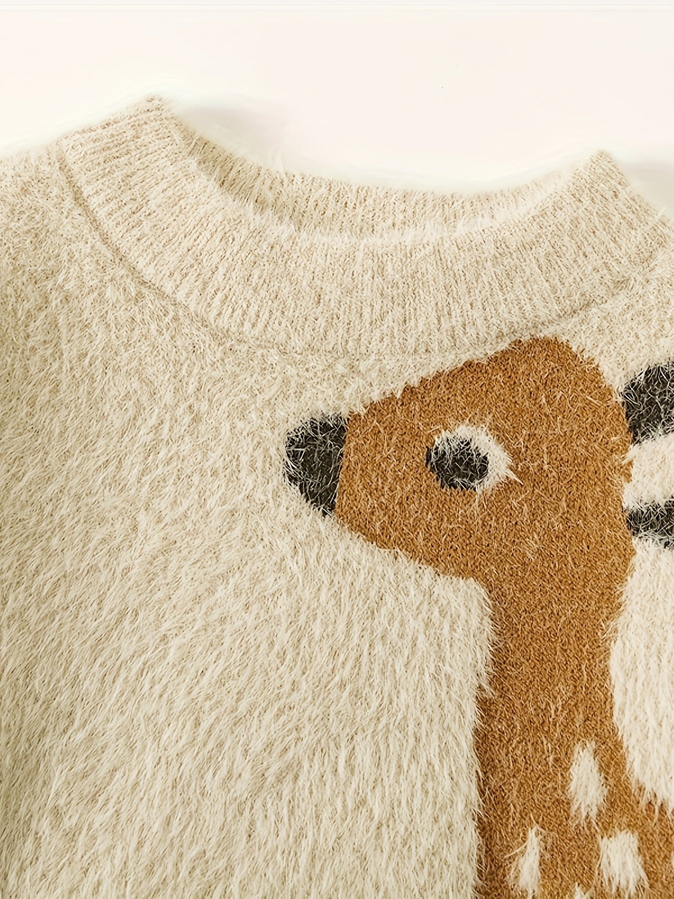 Cozy Deer Pattern Girl's Christmas Sweater - Pullover - Soft Imitating Mink Fleece, Long Sleeve, Round Neck