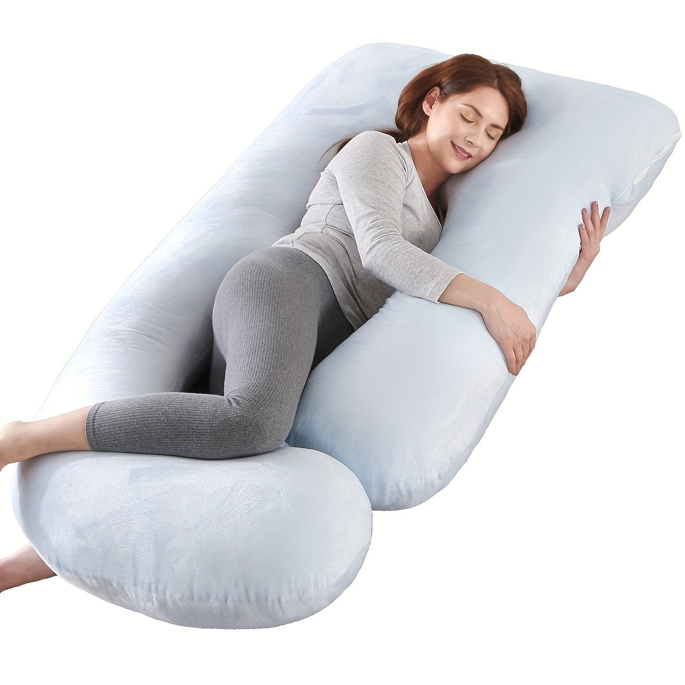 60-inch J-Shaped Full Body Pillow, Maternity Pillow, Maternity Full Body Pillow with Velvet Pillowcase, Full Body Pillow with Back, Leg, And Tummy Support, Helps Ensure Adequate, Comfortable Sleep, Halloween And Christmas Gif
