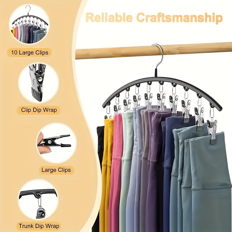 Space-Saving Stainless Steel Hanger With 10 Clips - 6pcs/4pcs/2pcs/1pc - Easy Install - Wall-Mounted Organizer For Cars - Clothes Hangers For Yoga Pants, Leggings& Socks