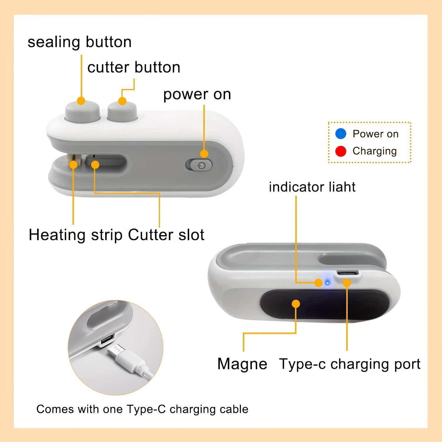 [USB-C Rechargeable Bag Sealer] 2pcs Mini Bag Sealer | USB-C Rechargeable, 2-in-1 Heat Seal with Cutter & Magnet, Buy 1 Get 1 Free, Resealer Machine for Plastic & Snack Bags