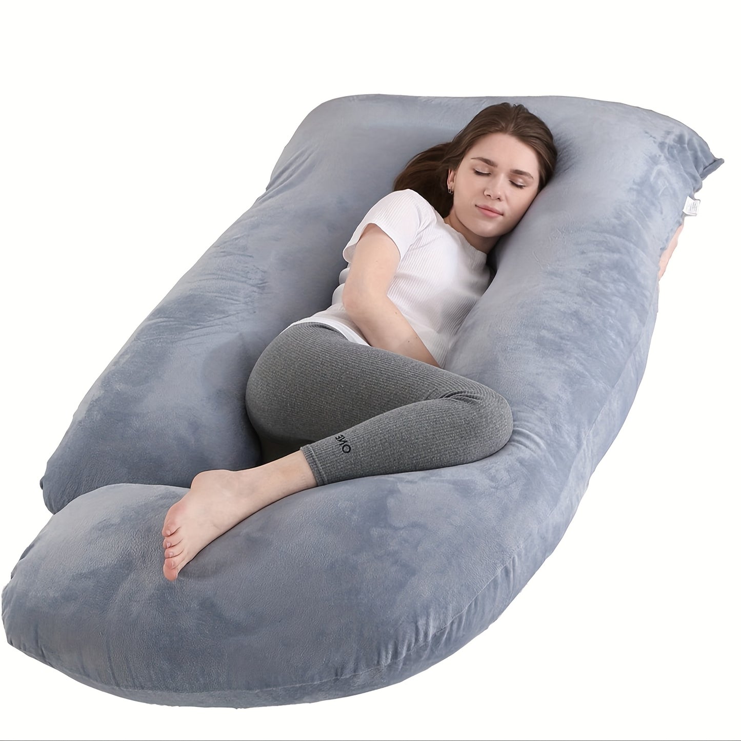 60-inch J-Shaped Full Body Pillow, Maternity Pillow, Maternity Full Body Pillow with Velvet Pillowcase, Full Body Pillow with Back, Leg, And Tummy Support, Helps Ensure Adequate, Comfortable Sleep, Halloween And Christmas Gif