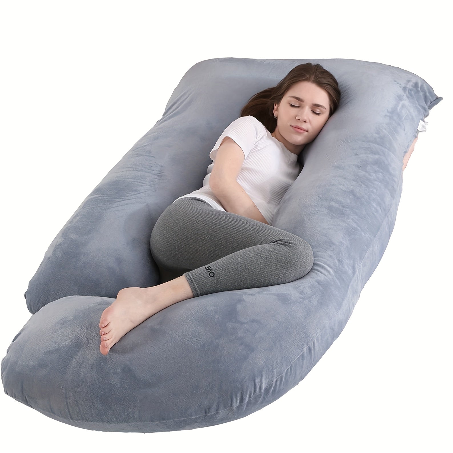 60-inch J-Shaped Full Body Pillow, Maternity Pillow, Maternity Full Body Pillow with Velvet Pillowcase, Full Body Pillow with Back, Leg, And Tummy Support, Helps Ensure Adequate, Comfortable Sleep, Halloween And Christmas Gif