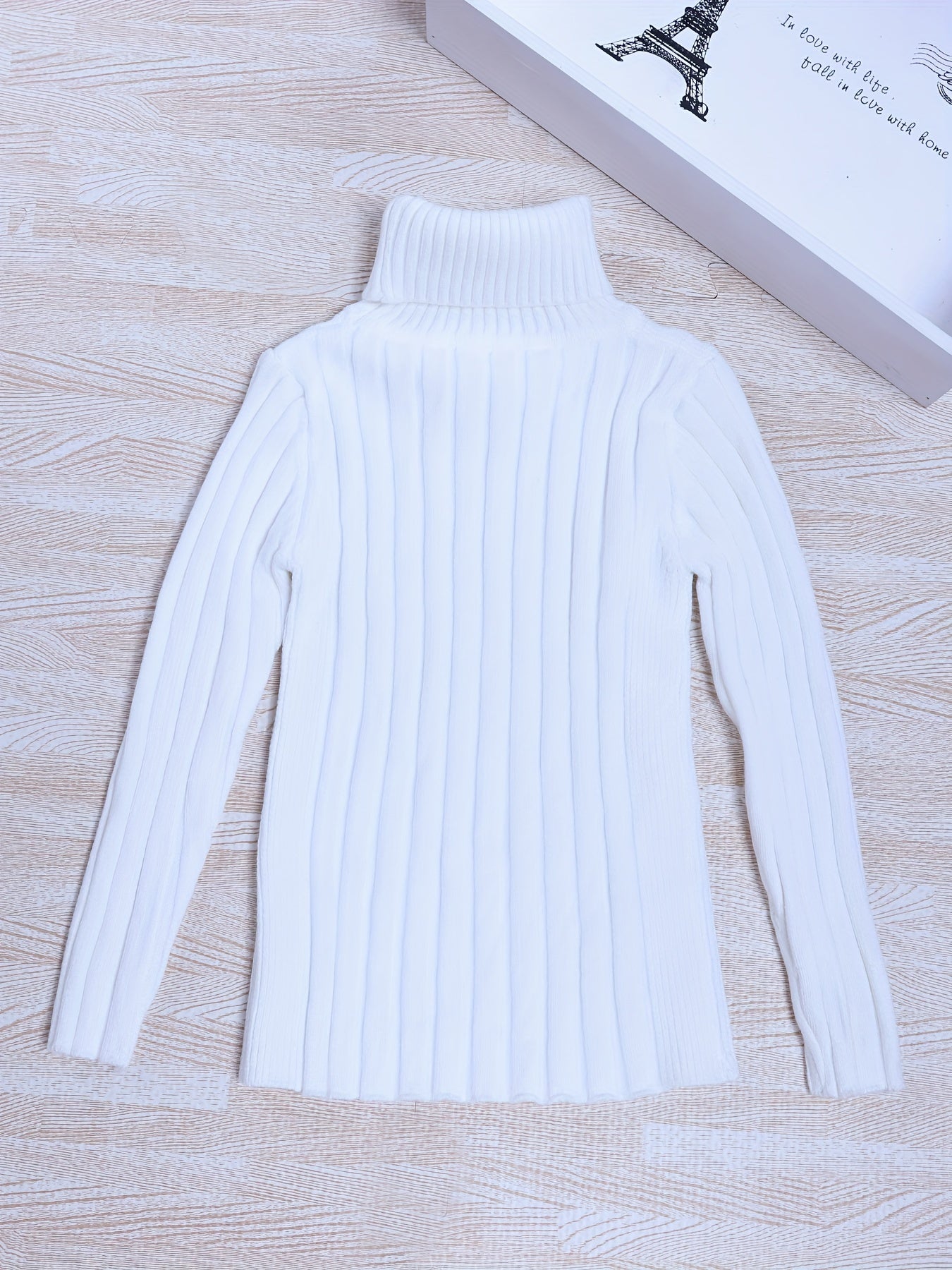 Long Sleeve Girls Elegant Turtleneck Knit Sweater for Spring Autumn with Vertical Striped Pattern