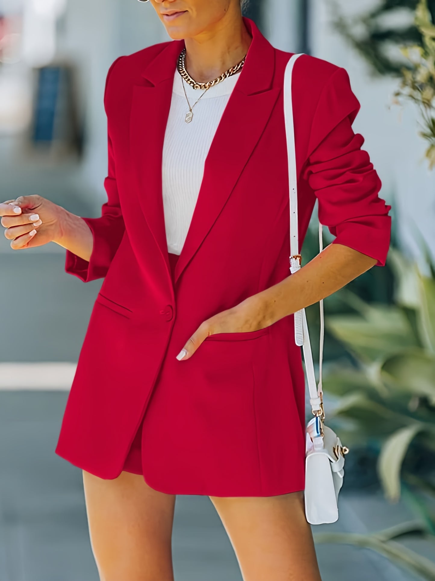 2-Piece Chic Open Front Long Sleeve Blazer and Solid Short Pants Suit Sets - Women's Pantsuits with Modern Design, Comfortable Fabric, and Versatile Style - Perfect for Work, Date Night, or Special Occasions