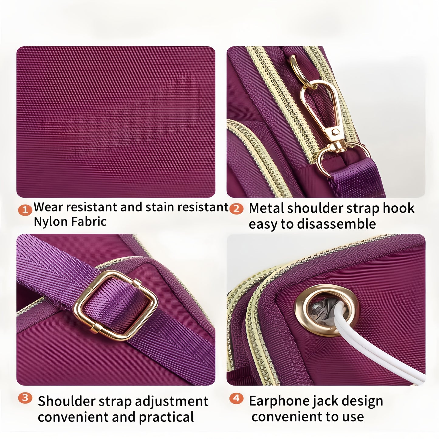 Fashionable nylon crossbody bag, adjustable shoulder strap, portable wrist wallet and card bag, multifunctional shoulder bag suitable for daily use, durable and wear-resistant Women's handbag
