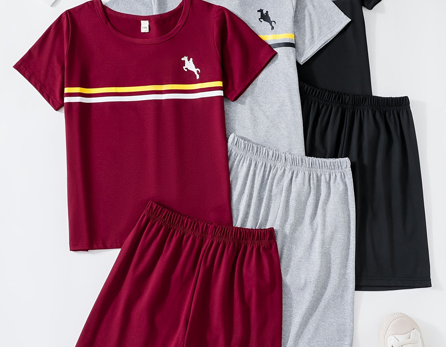 6pcs Boys’ Lightweight Tracksuit – Short Sleeve T-Shirt & Shorts Set for Summer