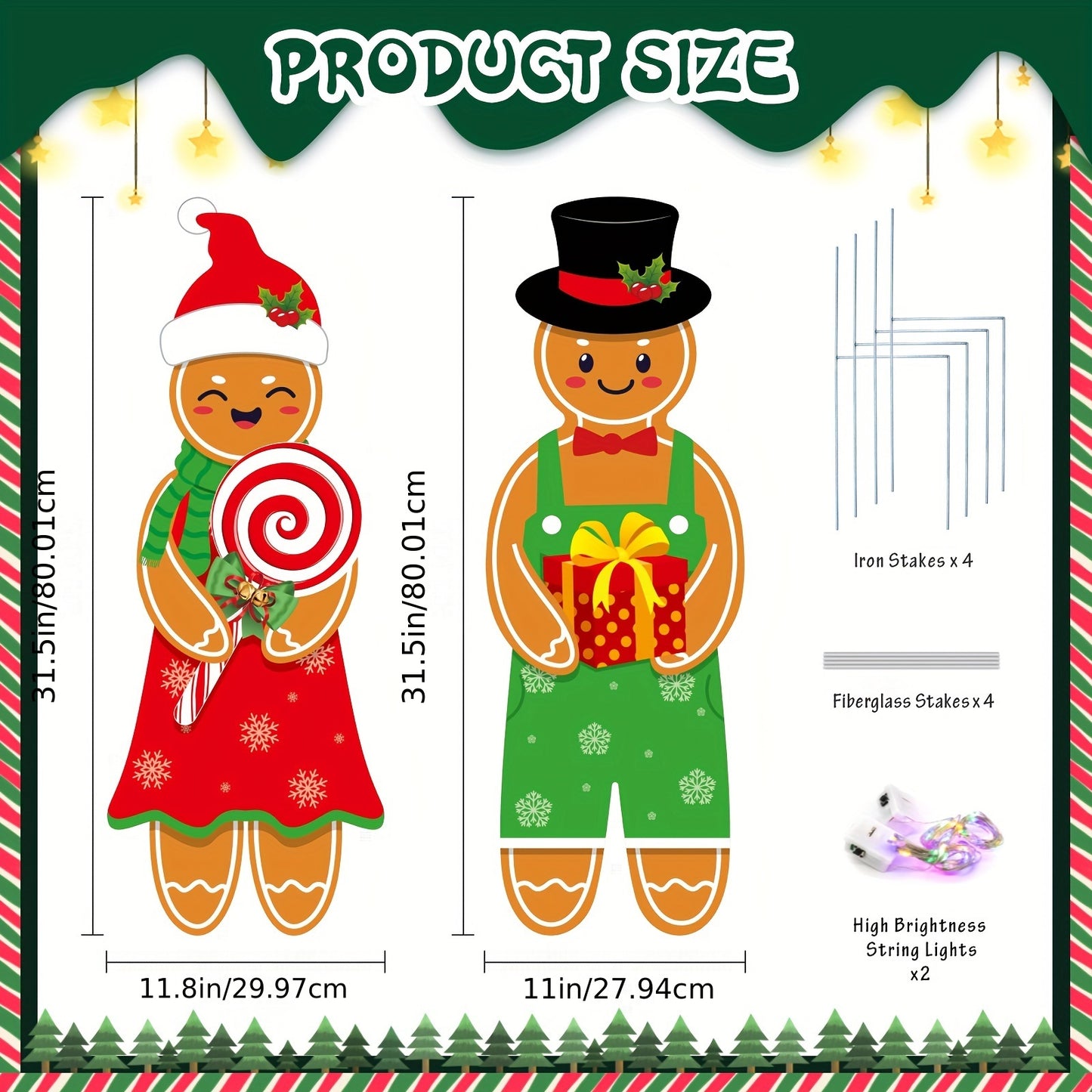 2 Pcs 4.0FT Gingerbread Man Yard Stakes – Christmas Outdoor & Indoor Decorations