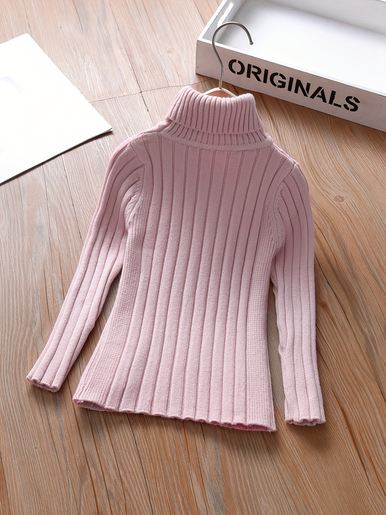 Long Sleeve Girls Elegant Turtleneck Knit Sweater for Spring Autumn with Vertical Striped Pattern