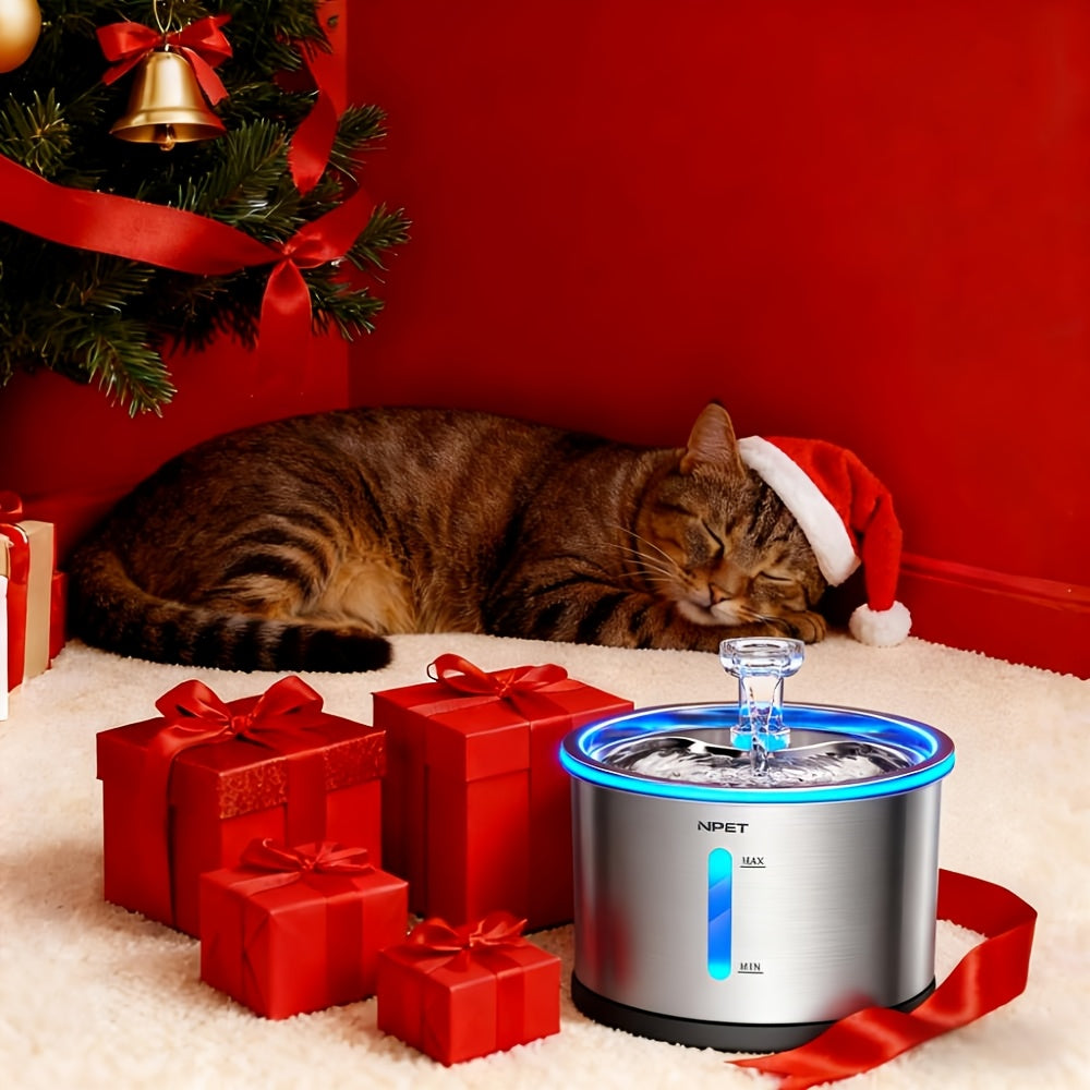 NPET WF210 Cat Water Fountain Stainless Steel, 50oz/1.5L Dishwasher Safe Pet Water Fountain with Visible Window, Ultra Quiet Automatic Cat Water Dispenser with Light for Cats Inside