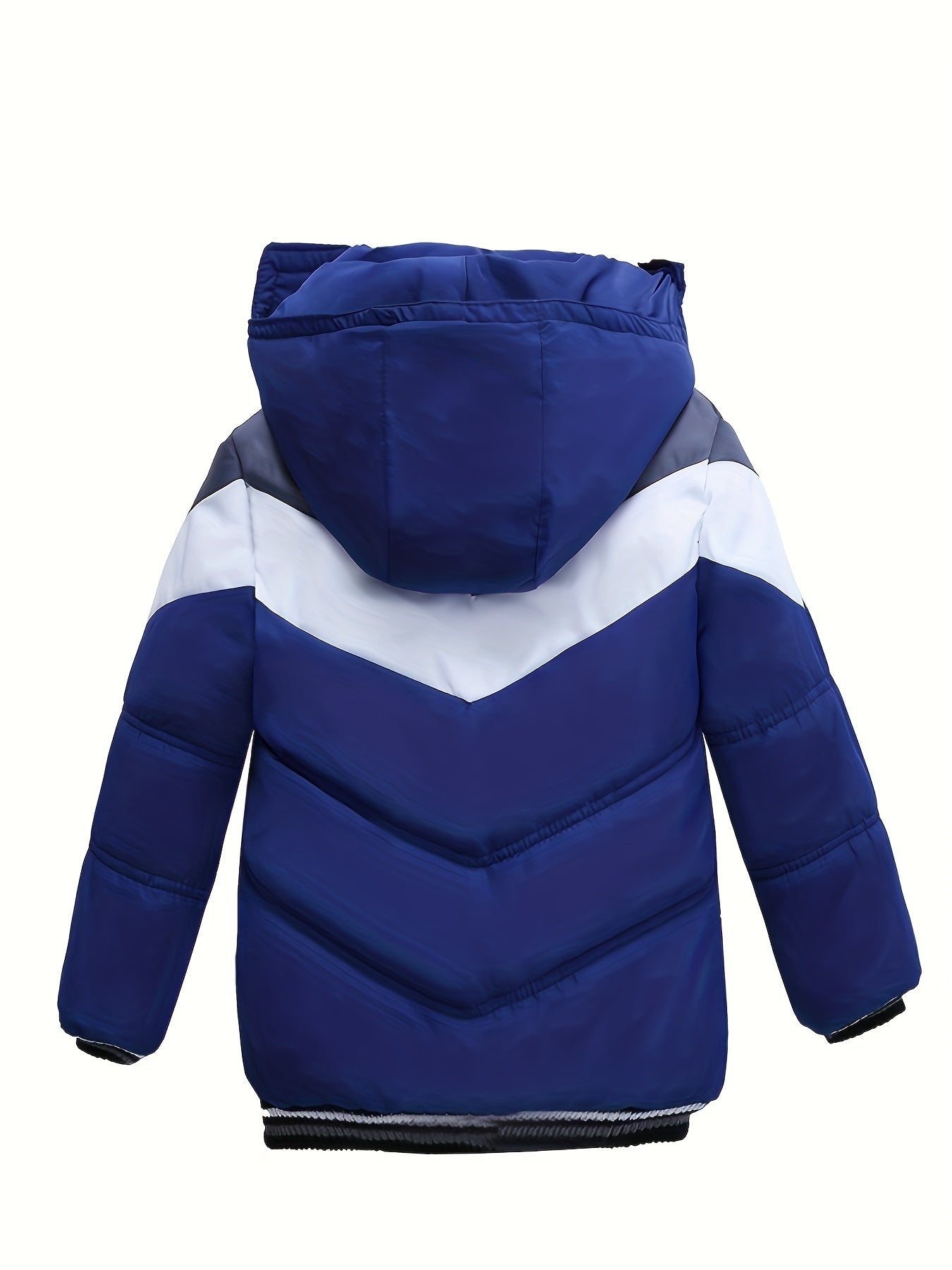 Kid's Trendy Hooded, Color Clash Warm Zip Up Fleece Coat