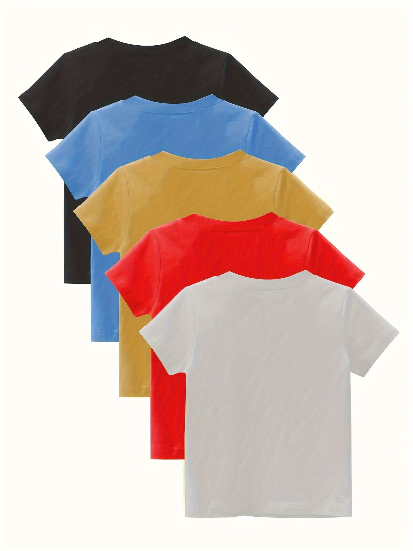 5pcs Boys’ Vibrant Solid Color Crew Neck T-Shirts – Classic Short Sleeve Tees