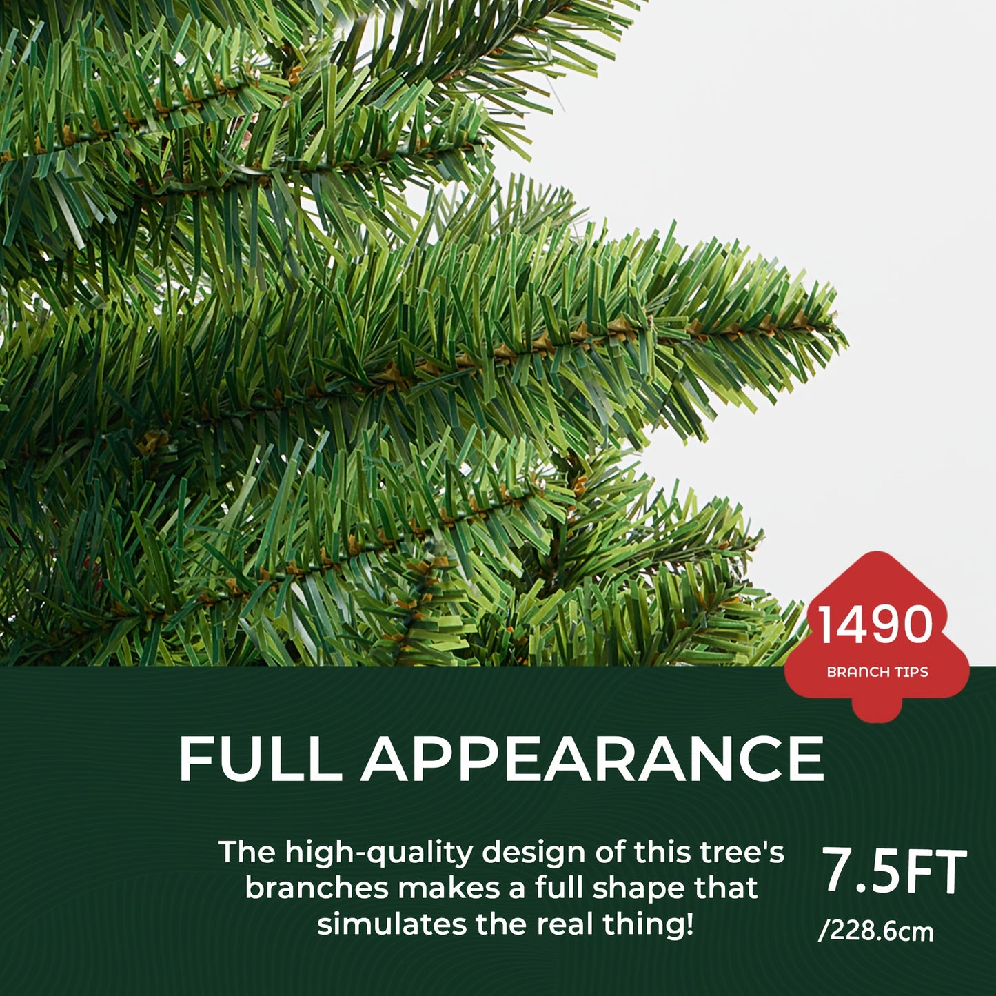 6/7.5ft Artificial Full Christmas Pine Tree - 1000/1490 Branch Tips, Foldable Base, Easy Assembly, Durable, Space-Saving, Perfect For Home, Party, Office Decoration - Ideal For Indoor And Outdoor Use