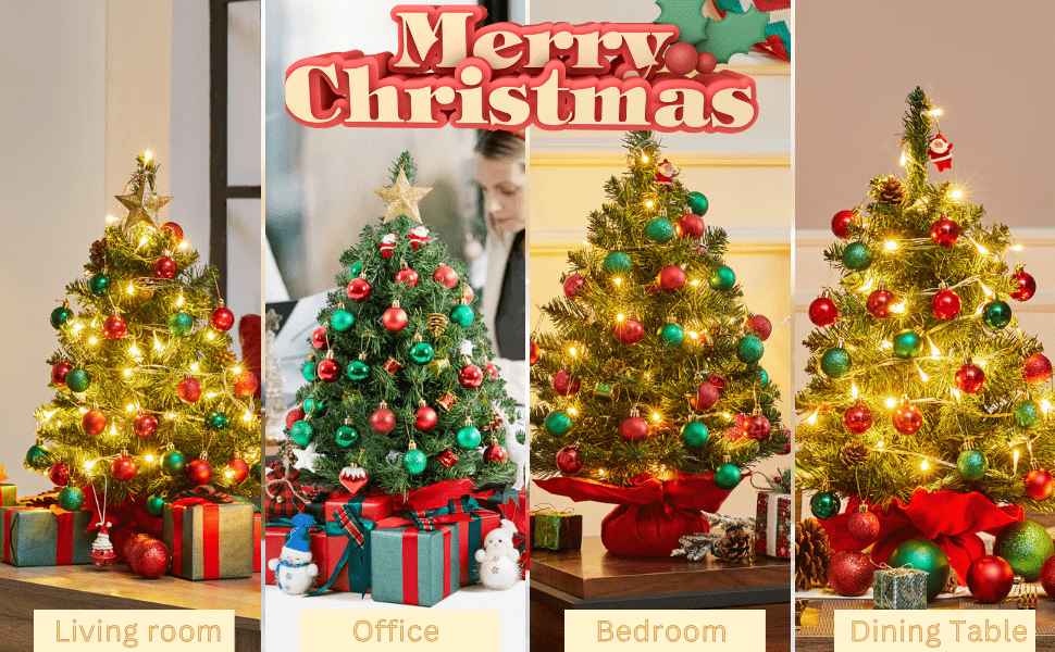 Costoffs 2ft/3ft Christmas Tree, Artificial Small Christmas Tree with PVC Branch Tips, Green Xmas Tree for Home, Office Decoration