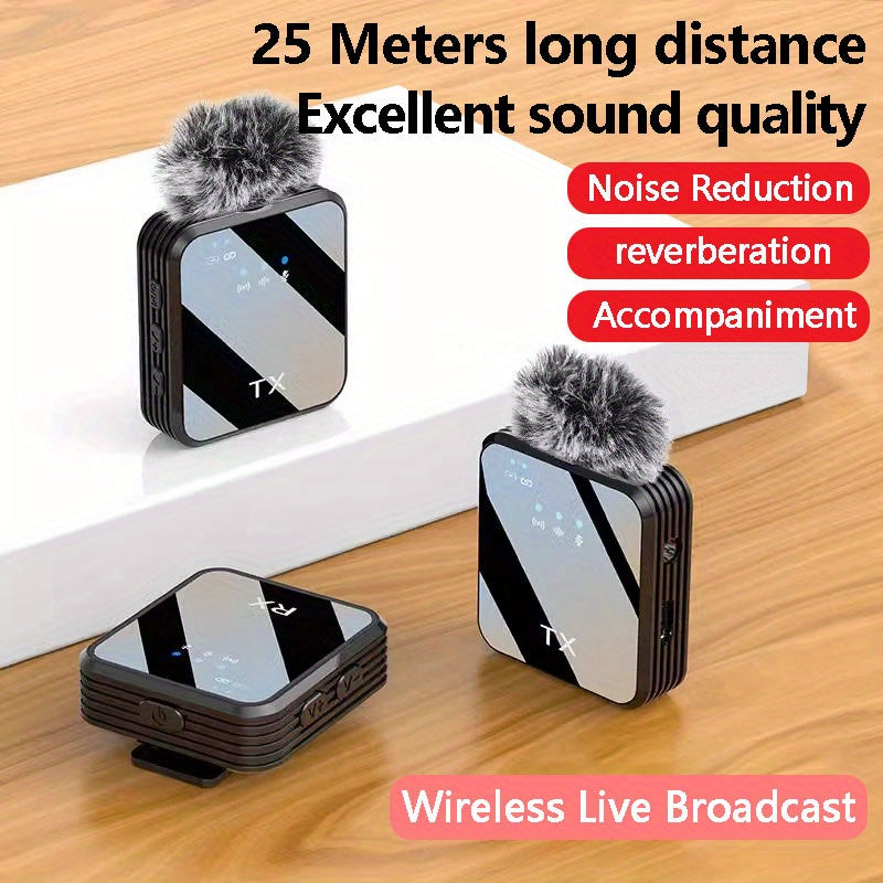 A Professional Wireless Lavalier Microphone Featuring Smart Noise Reduction, an Omnidirectional Condenser Mic, And a Windproof Pom-Pom. This 2-In-1 Wireless Lavalier Mic Is Ideal for Capturing Content Such As Live Streams, In