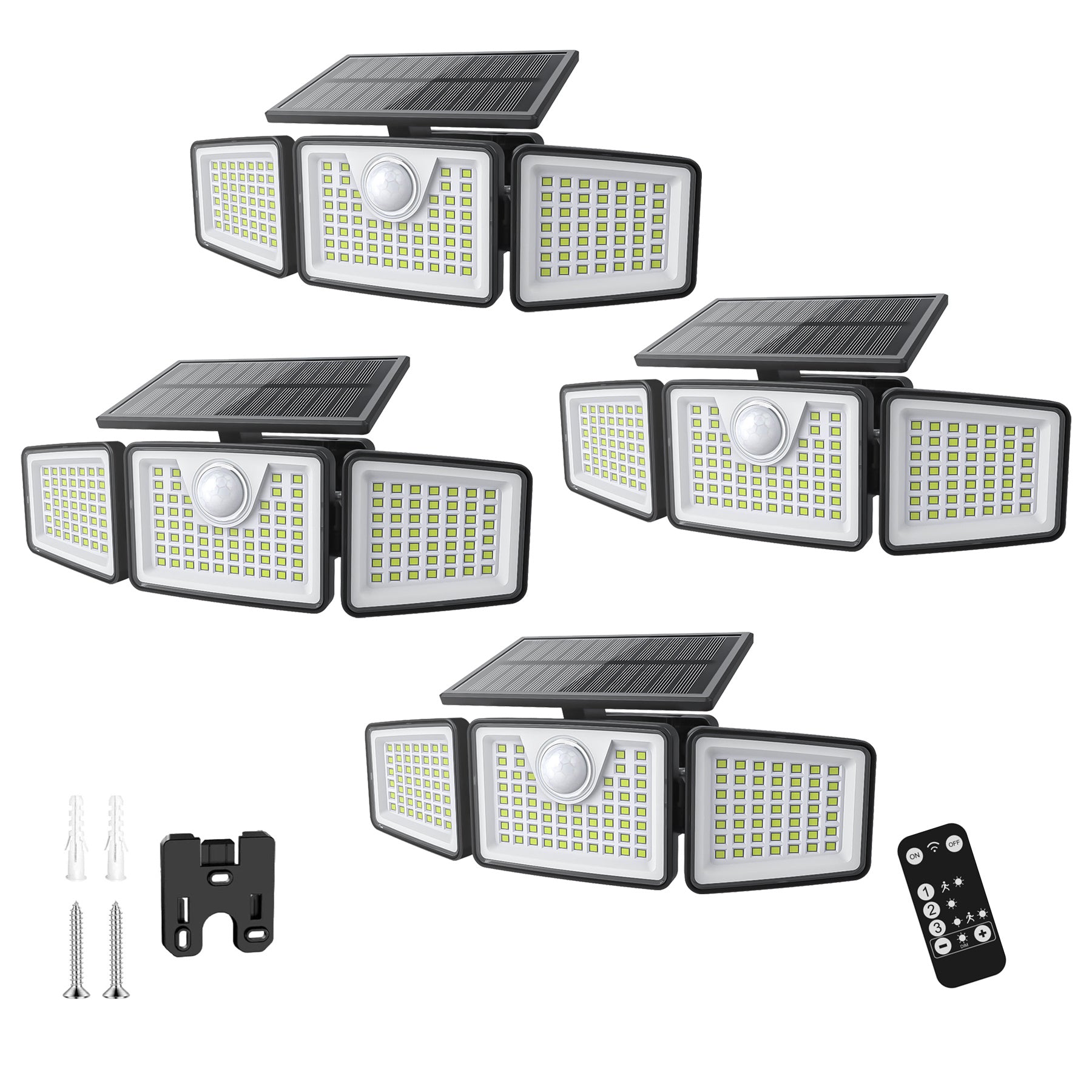 2500 Lm Solar Lights for Outdoors with Motion Sensor | 3- 270° Wide Angle Street Area Lights, IP65 Waterproof, 3 Modes, Remote Control, Suitable for Yard, Patio, Garage, Street, and More