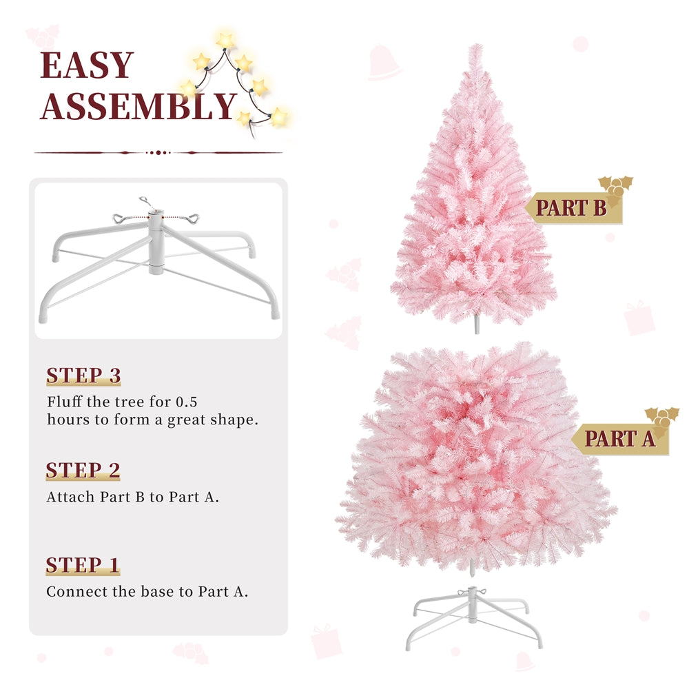 Costoffs 4ft/4.5ft/6ft/7.5ft/9ft/12ft Christmas Tree Hinged Prelighted Pine Tree for Home Party Holiday Decoration with Lights, Easy Assembly, Metal Hinges & Foldable Base