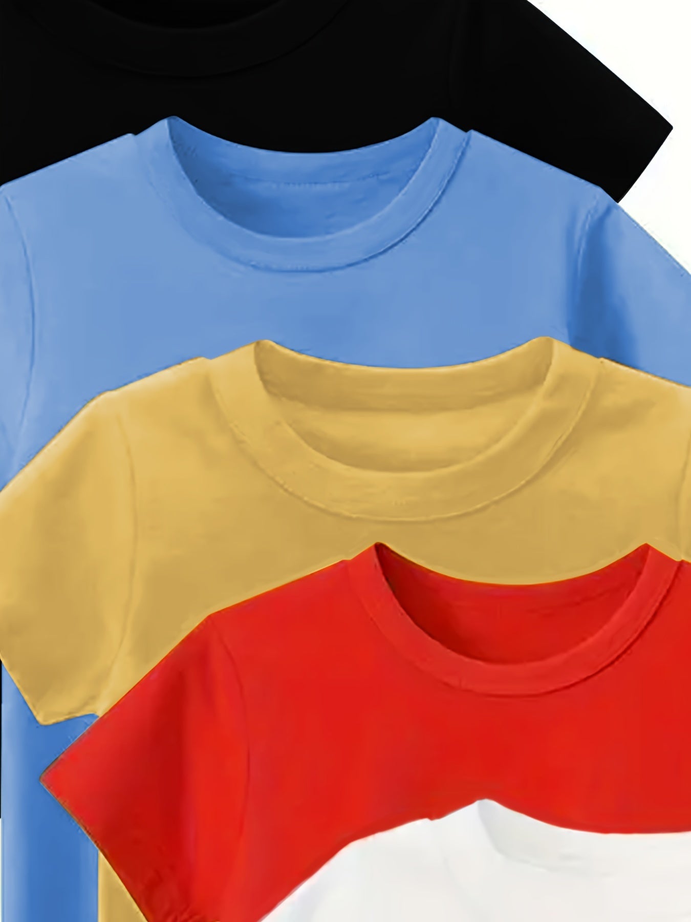 5pcs Boys’ Vibrant Solid Color Crew Neck T-Shirts – Classic Short Sleeve Tees