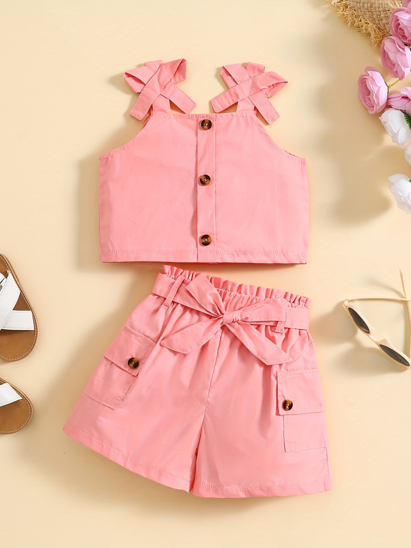 For Summer Holiday Girls Casual Cute Cami Top & Shorts Set Trendy Outdoor Clothes