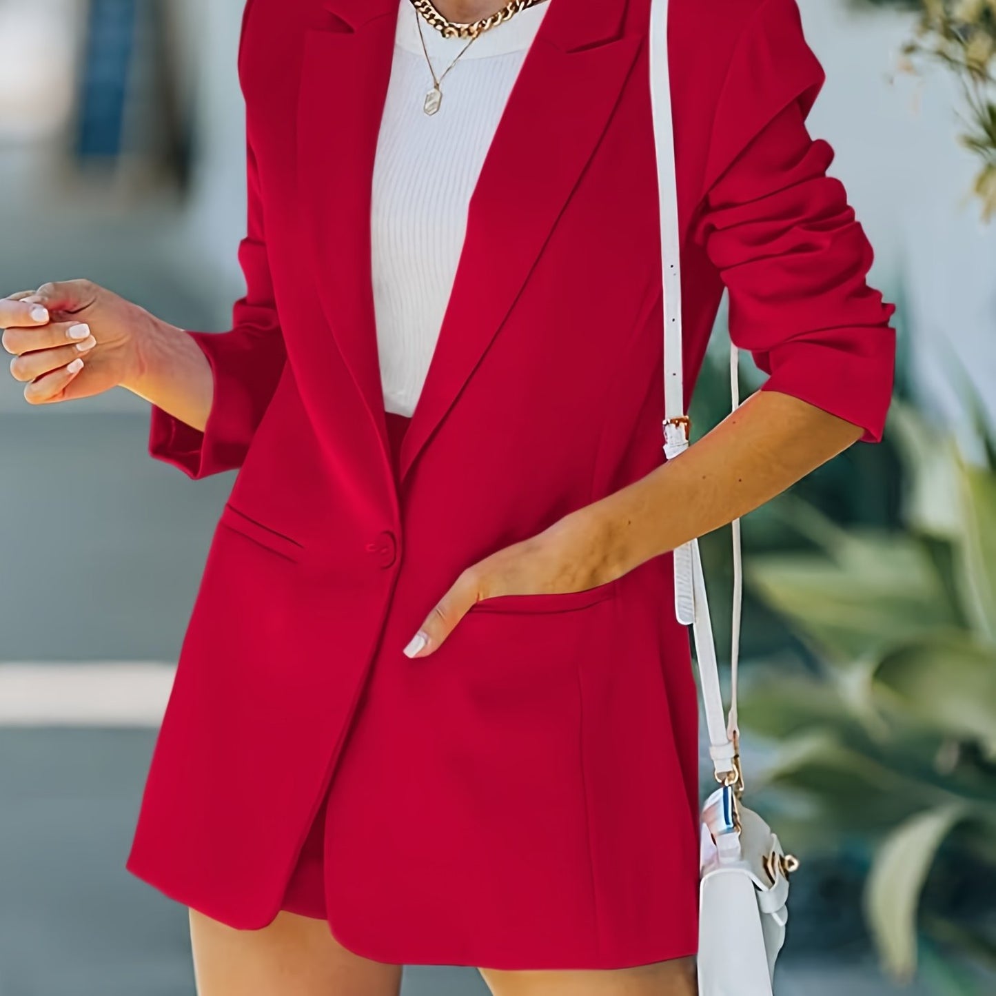 2-Piece Chic Open Front Long Sleeve Blazer and Solid Short Pants Suit Sets - Women's Pantsuits with Modern Design, Comfortable Fabric, and Versatile Style - Perfect for Work, Date Night, or Special Occasions