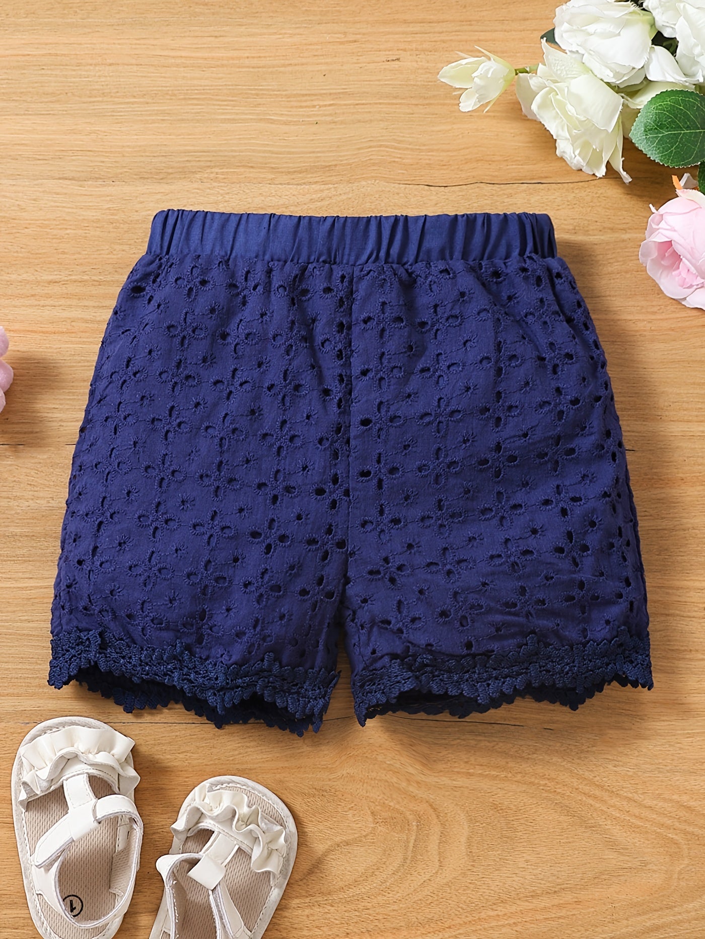 Cute Toddler Girls' Lace Shorts - Elastic Waist, Solid Color, Casual Wear for Summer, Comfortable, Breathable, Soft Fabric