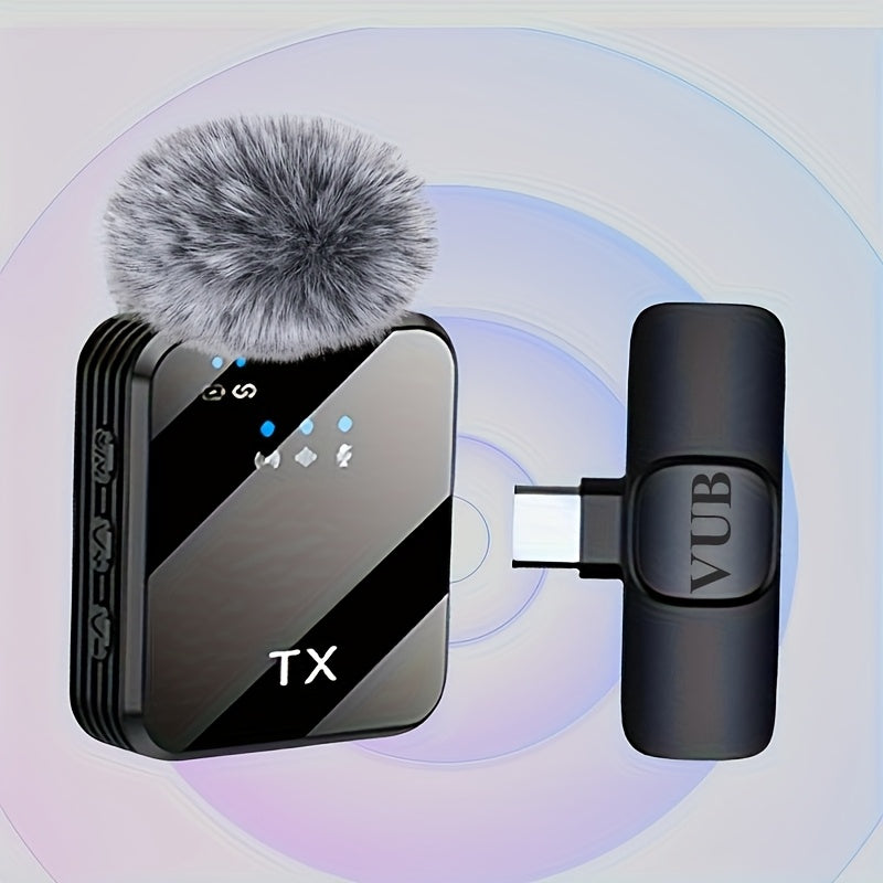 A Professional Wireless Lavalier Microphone Featuring Smart Noise Reduction, an Omnidirectional Condenser Mic, And a Windproof Pom-Pom. This 2-In-1 Wireless Lavalier Mic Is Ideal for Capturing Content Such As Live Streams, In