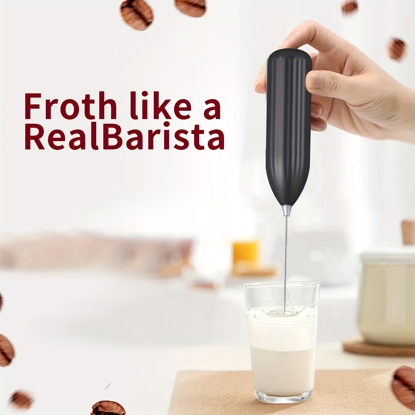 Professional Milk Frother & Foam Maker, Handheld Battery-Powered Whisk for Coffee, Latte, Cappuccino, Hot Chocolate, Portable Stainless Steel  Blender with 2 AA Batteries (Not Included) Barista-Grade Tool for Home, Travel & E
