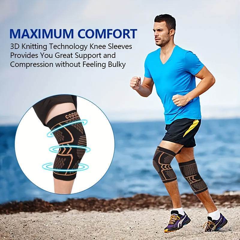 2pcs Copper Compression Fit Knee Sleeves For - High Elastic, Knee Brace For Men & Women, Breathable Knit, Supportive & Elastic, Suitable For Outdoor, Fitness, Various Ball Games, Very Suitable As Gifts