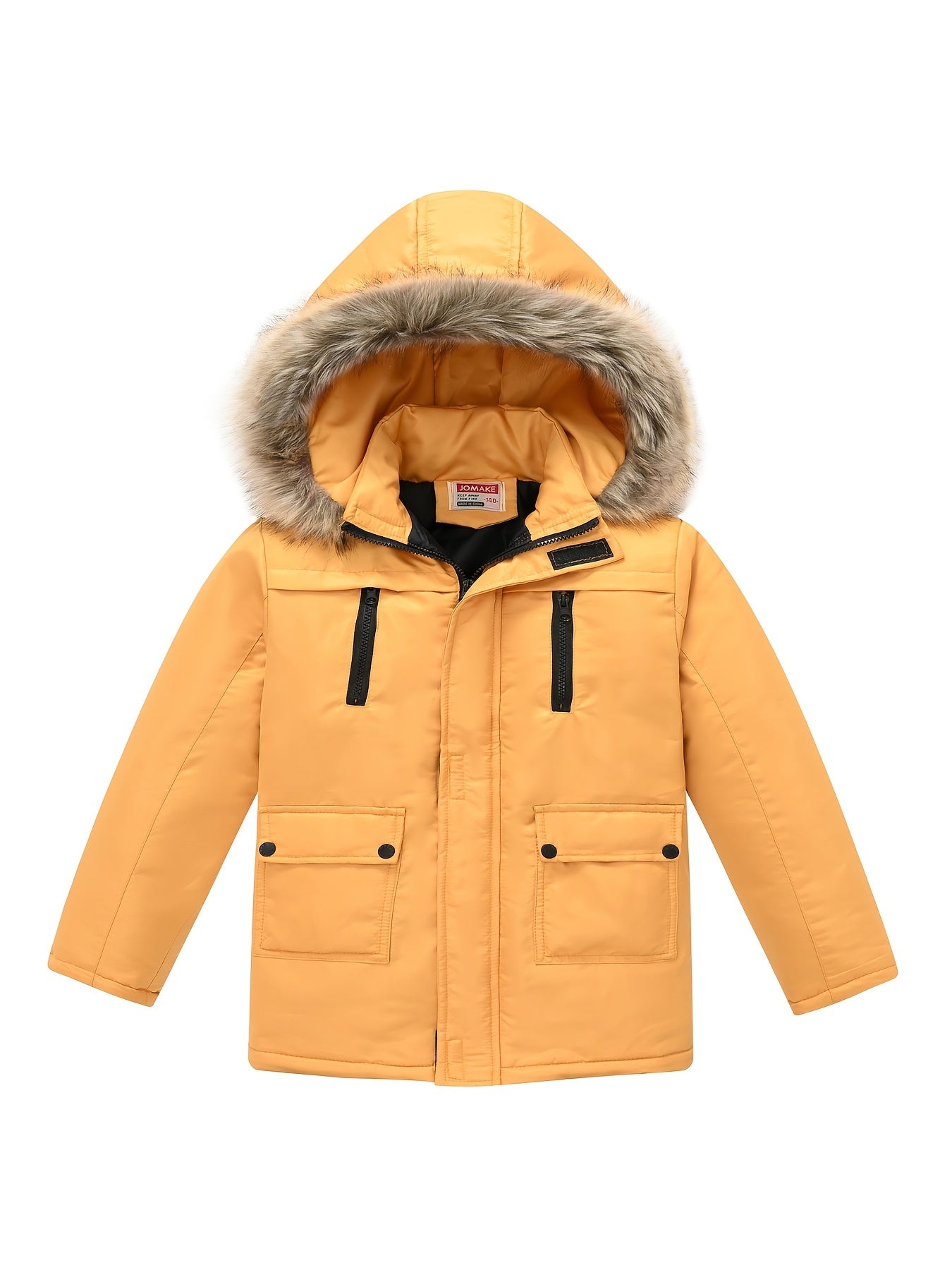 Kids' WarmthMaster Jacket - Removable Hood, Zipper Flap Pocket, Thick Insulation, Water-Resistant, Spring and Winter Wear for Boys and Girls - Versatile and Cozy Outerwear for School and Play