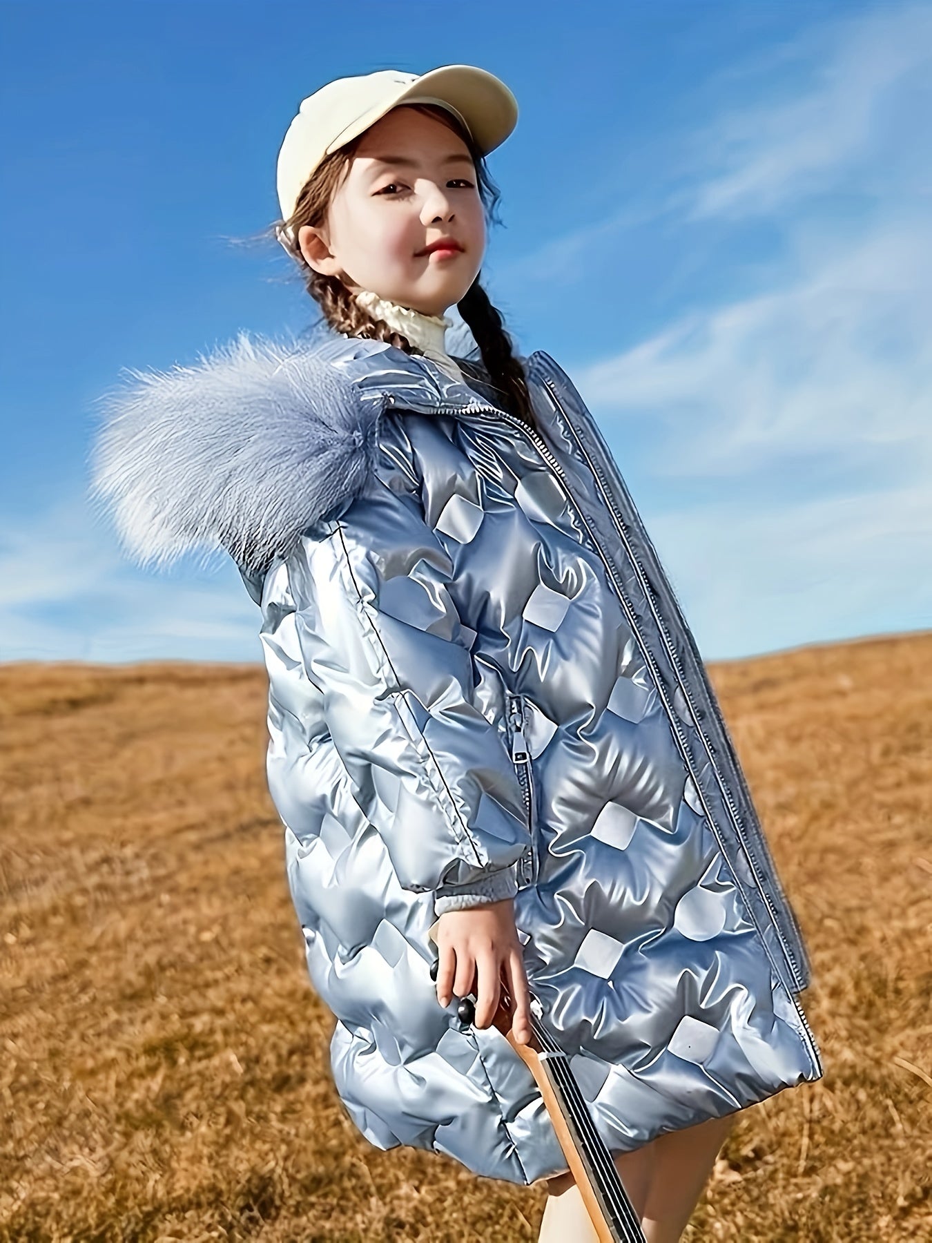 Girls' Cozy Fleece-Lined Winter Jacket - Waterproof, Zip-Up, Long Sleeve Parka with High Neck for Youngsters & Teens