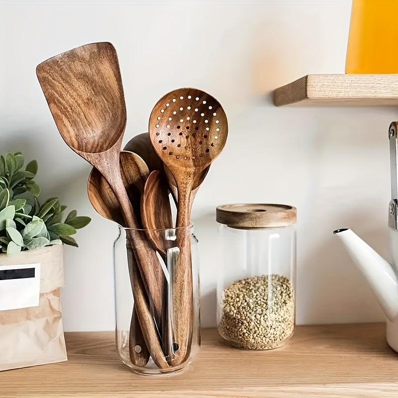 5pcs/3pcs/4pcs Premium Wooden Kitchen Utensil Set - Ergonomic Handles, Natural Wooden Spoon, Stirring Spoon, Soup Spoon Non-Stick Pan Turner, Heat-resistant & Easy to Clean, Durable Kitchen Essential Accessories, Perfect Chri