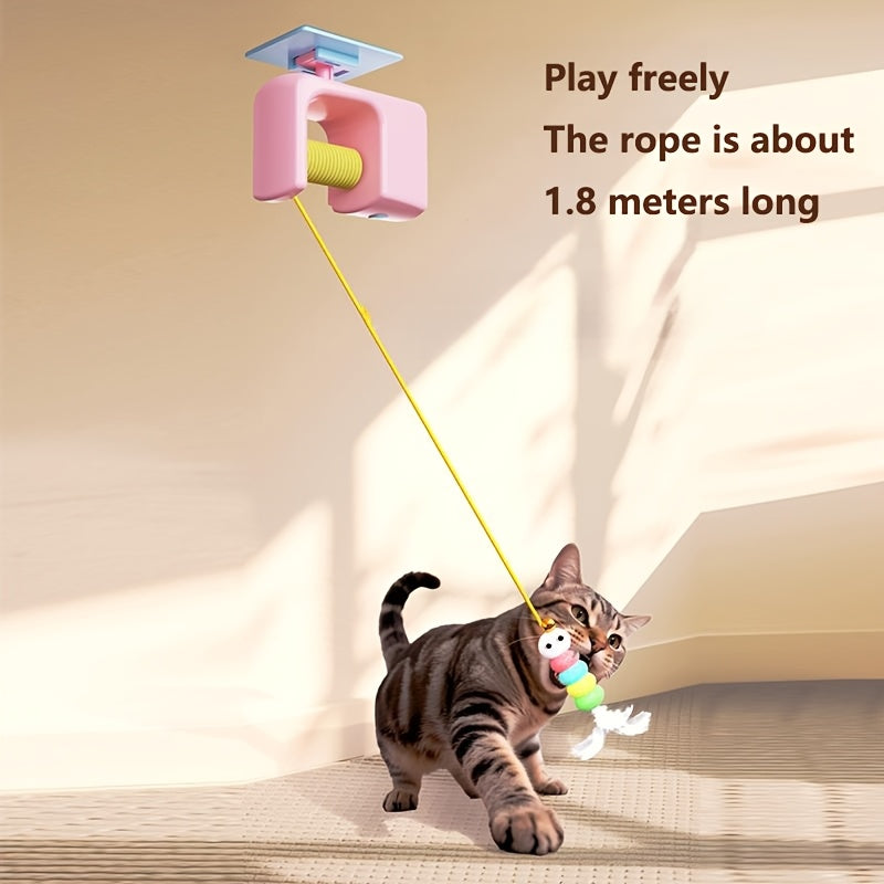 [Hanging cat ball toy] USB Rechargeable Interactive Cat Toy - Automatic Swinging Door Hanging Ball with Artificial Feathers - Indoor & Outdoor Fun for All Cat Breeds - Perfect for Busy Pet Owners