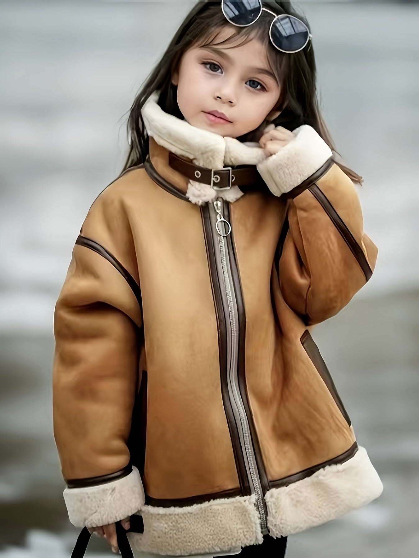 Winter Chic Girl's Parka Coat - Soft Faux Deer-Skin, Thick Fleece Lining, Casual Motorcycle Style Outerwear with Lapel Design, Water-Resistant and Windproof for Cold Weather