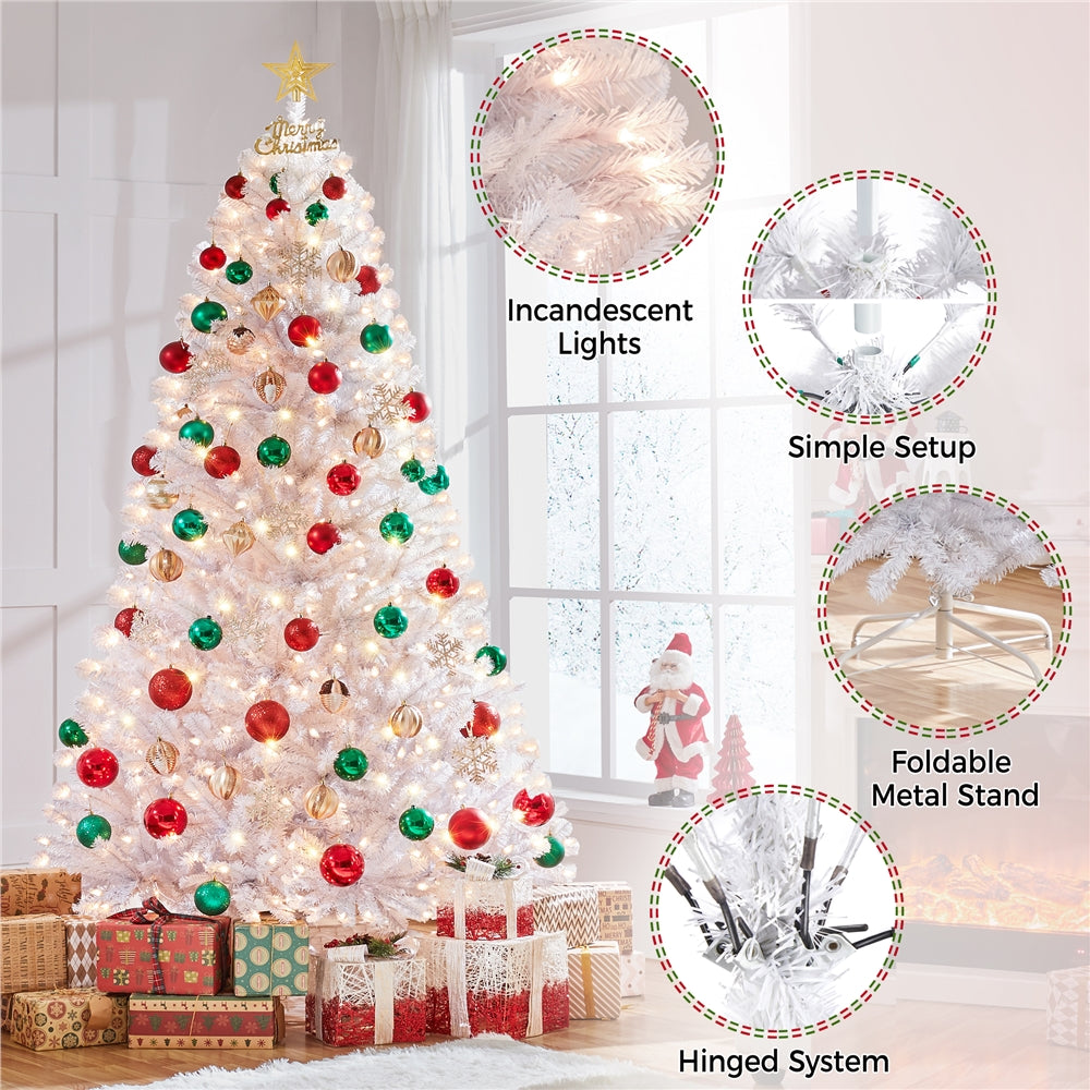 Costoffs 4ft/4.5ft/6ft/7.5ft/9ft/12ft Christmas Tree Hinged Prelighted Pine Tree for Home Party Holiday Decoration with Lights, Easy Assembly, Metal Hinges & Foldable Base