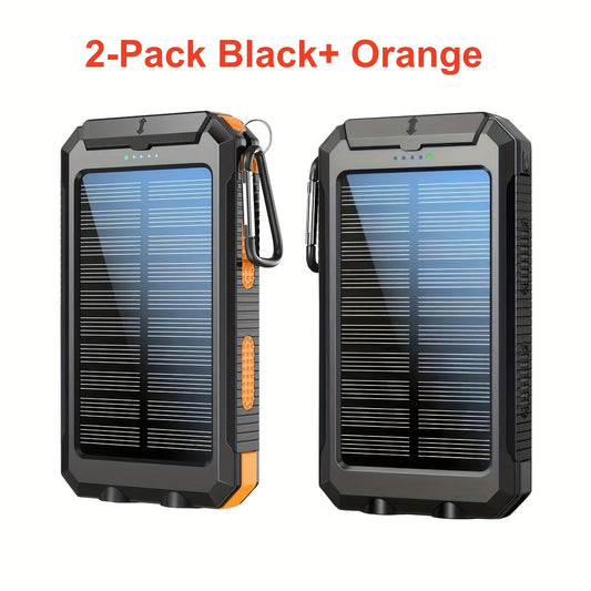 2pcs Solar Charger 20000mAh, Portable Dual USB Output Solar Charging Panel, Fast Charging External Battery Pack, Built-in LED Flashlight Emergency Model for Hiking. (Pack of 2), Solar Battery, Portable Power Station with Sola