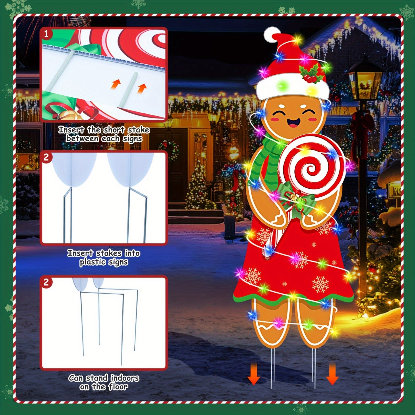 2 Pcs 4.0FT Gingerbread Man Yard Stakes – Christmas Outdoor & Indoor Decorations