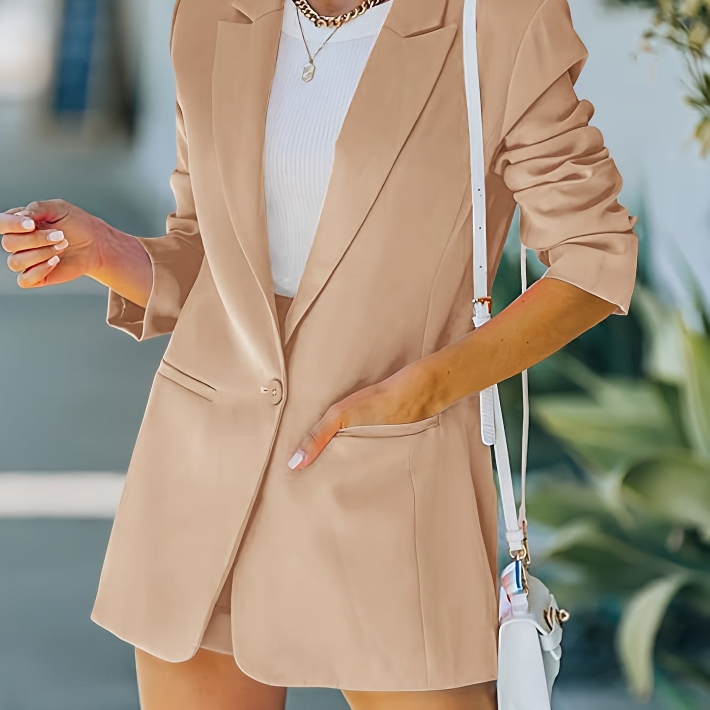 2-Piece Chic Open Front Long Sleeve Blazer and Solid Short Pants Suit Sets - Women's Pantsuits with Modern Design, Comfortable Fabric, and Versatile Style - Perfect for Work, Date Night, or Special Occasions