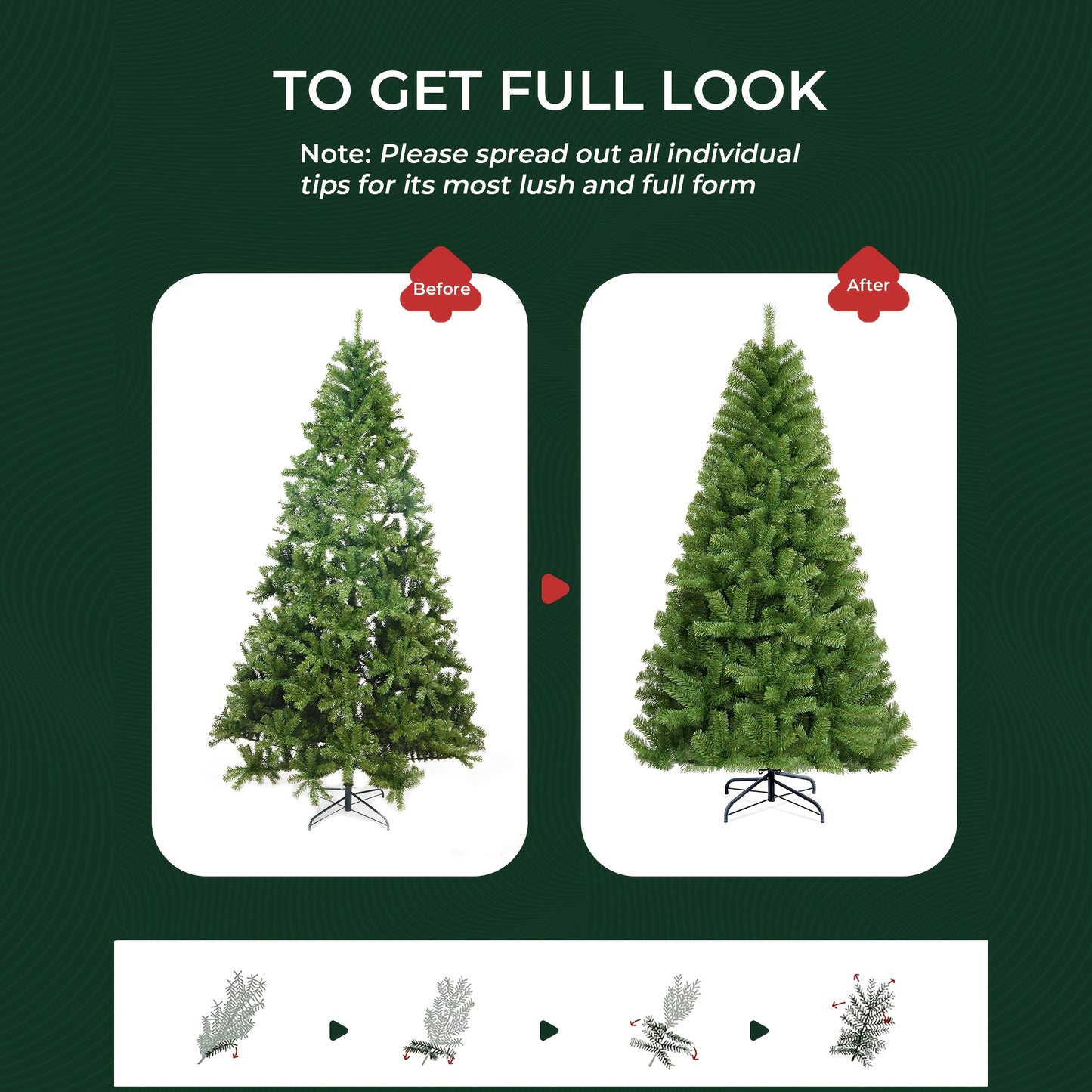 6/7.5ft Artificial Full Christmas Pine Tree - 1000/1490 Branch Tips, Foldable Base, Easy Assembly, Durable, Space-Saving, Perfect For Home, Party, Office Decoration - Ideal For Indoor And Outdoor Use