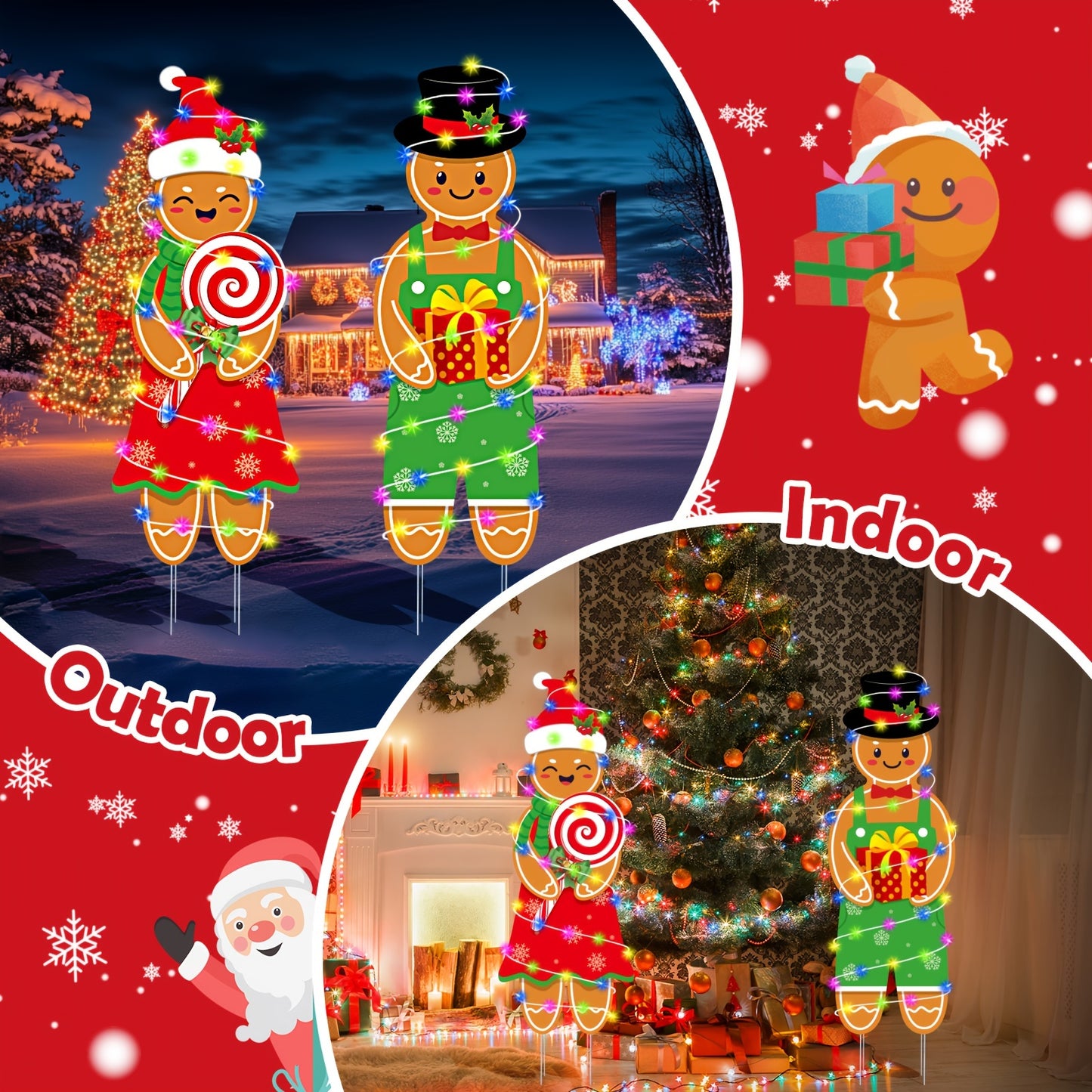 2 Pcs 4.0FT Gingerbread Man Yard Stakes – Christmas Outdoor & Indoor Decorations