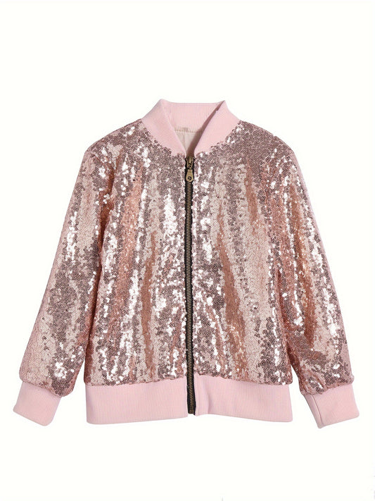 Children's Baseball Jacket, Children's Glitter Jacket, Energetic Girl Sequin Jacket