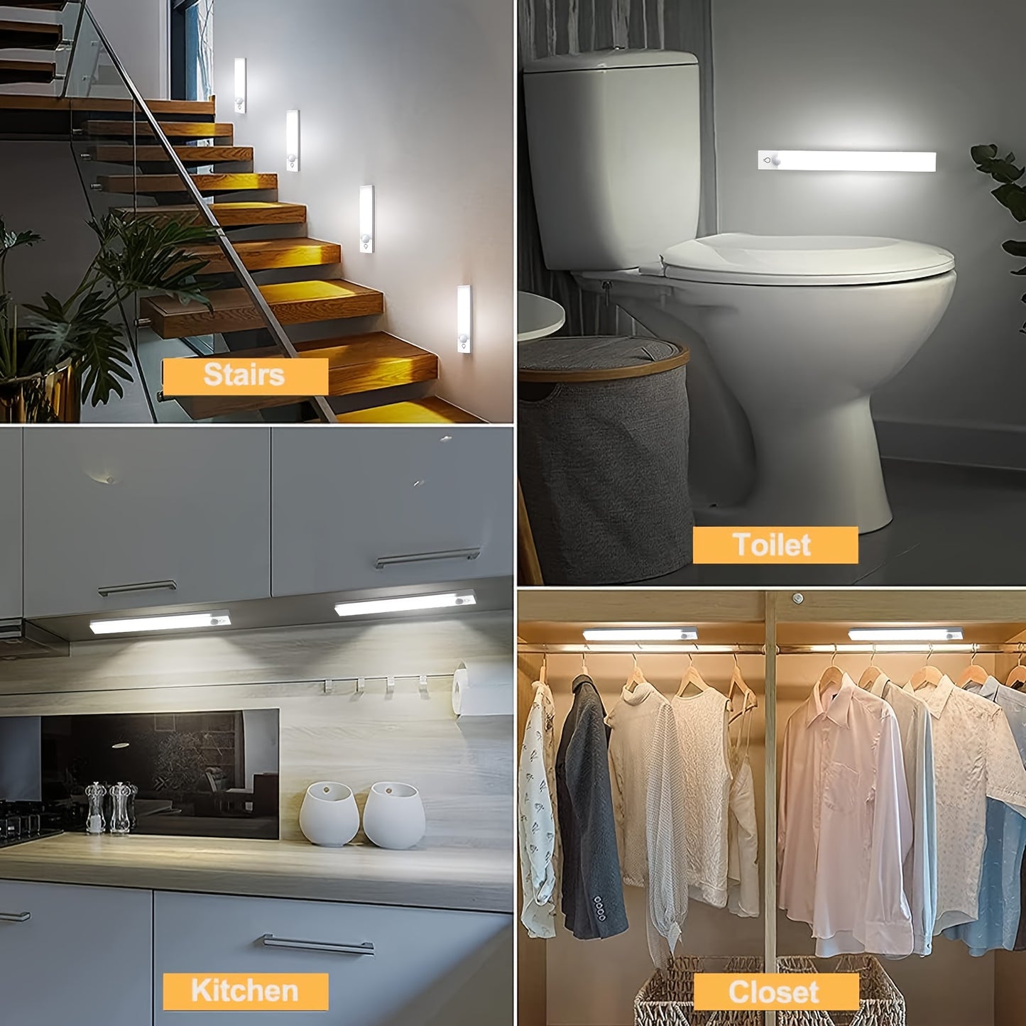 Set of 3 LED Lights with Motion Detection - Adjustable Brightness for Cabinets, Rechargeable Via USB, Featuring Three Color Temperatures (3000K/4500K/6000K), Suitable for Use As Night Lights in Bedrooms, Staircases, Kitchens,