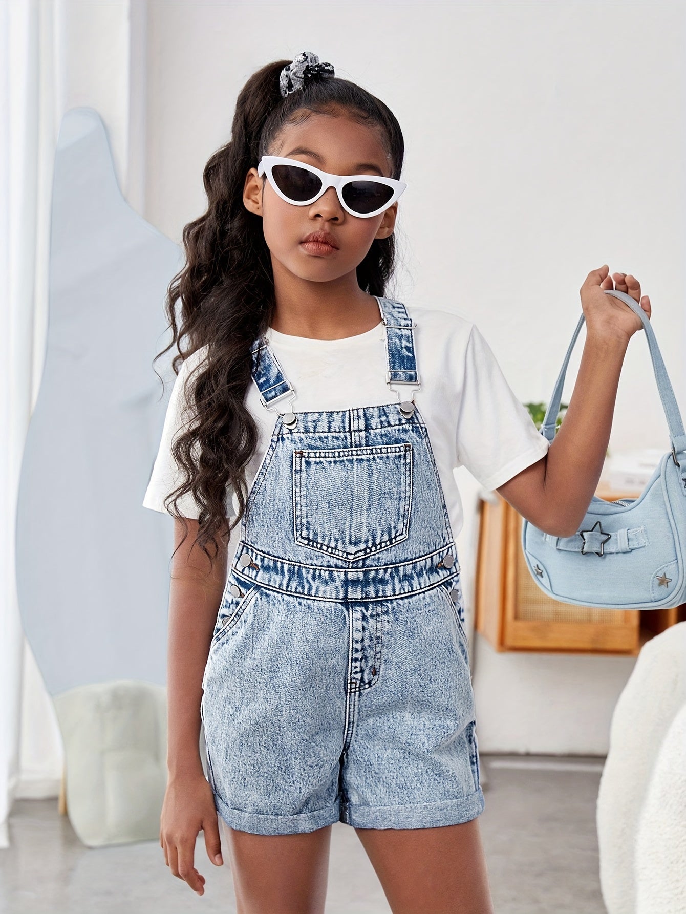 HEY+JEANS Girls' Trendy Cotton Denim Suspender Shorts - Versatile, Casual, and Comfortable for Spring, Summer, and Fall Outdoors with Adjustable Straps and Classic Design