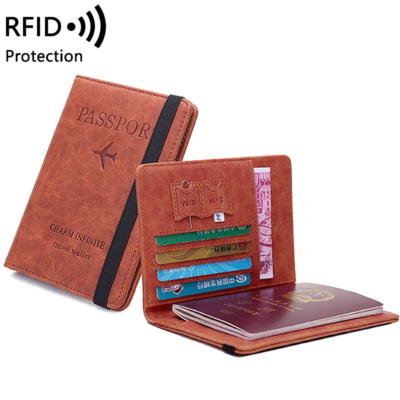 Women Men RFID Vintage Business Passport Covers Holder Multi-Function ID Bank Card