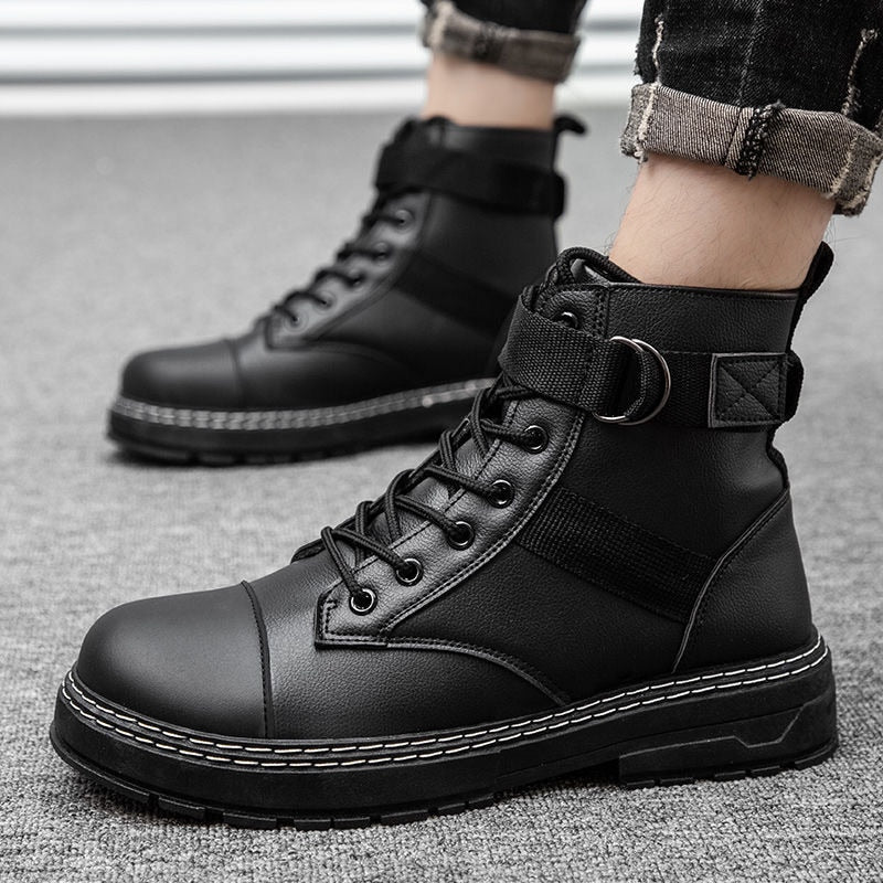 New Men botas Leather shoes High Top Fashion Winter Warm Snow shoes Motorcycle Ankle Boots Winter men Ankle Boots