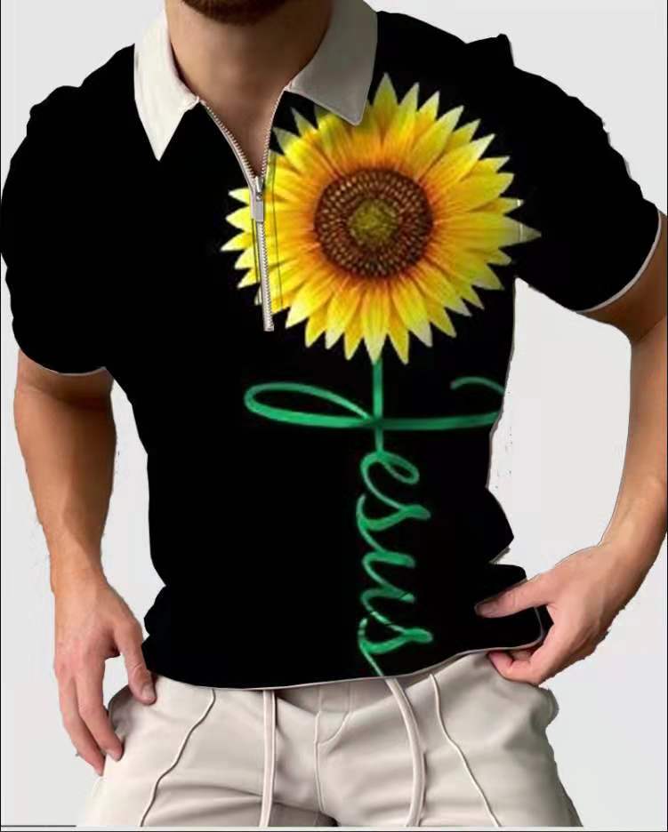 Summer Fashion Tops For Men Polo Shirt Floral Print Patchwork Short Sleeve Loose Casual